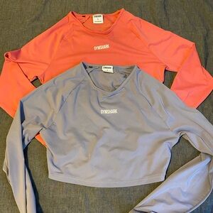 Gymshark Pink and Gray Long Sleeve Crop Tops